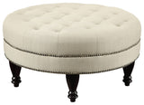 Traditional Round Linen-Like Fabric Cocktail Ottoman