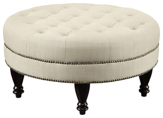 Traditional Round Linen-Like Fabric Cocktail Ottoman