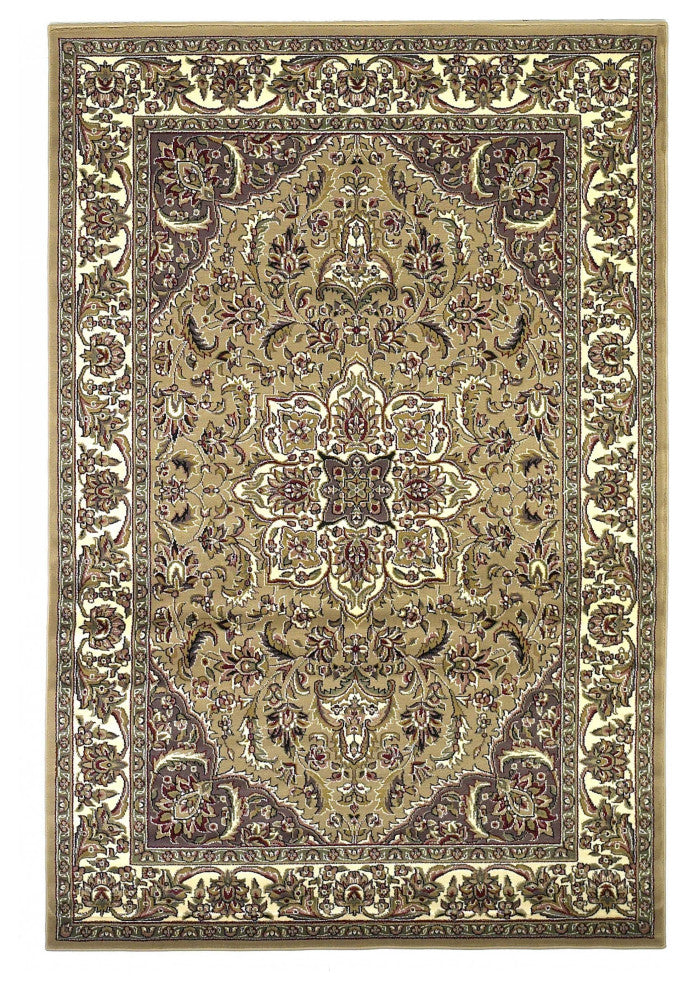 10' X 13' Beige And Ivory Medallion Area Rug