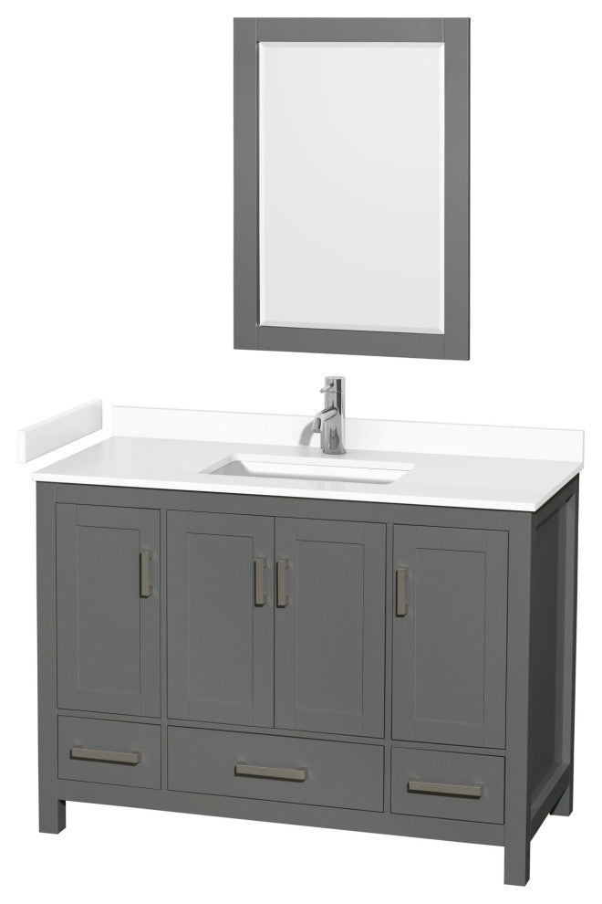 48"SGL Bathroom Vanity Dark Gray, White Cult. Marble Countertop, Sink, 24"Mirror