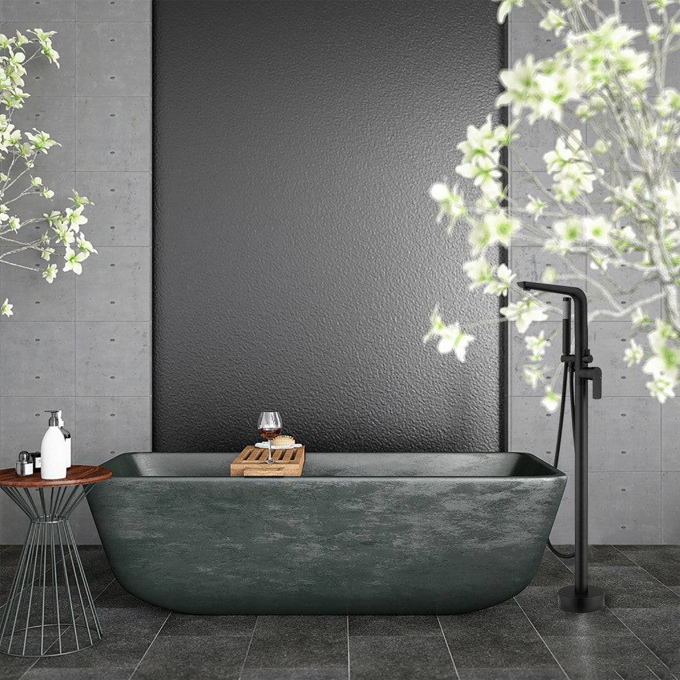 Floor Mounted Freestanding Tub Faucet With Handshower & Dual Handles