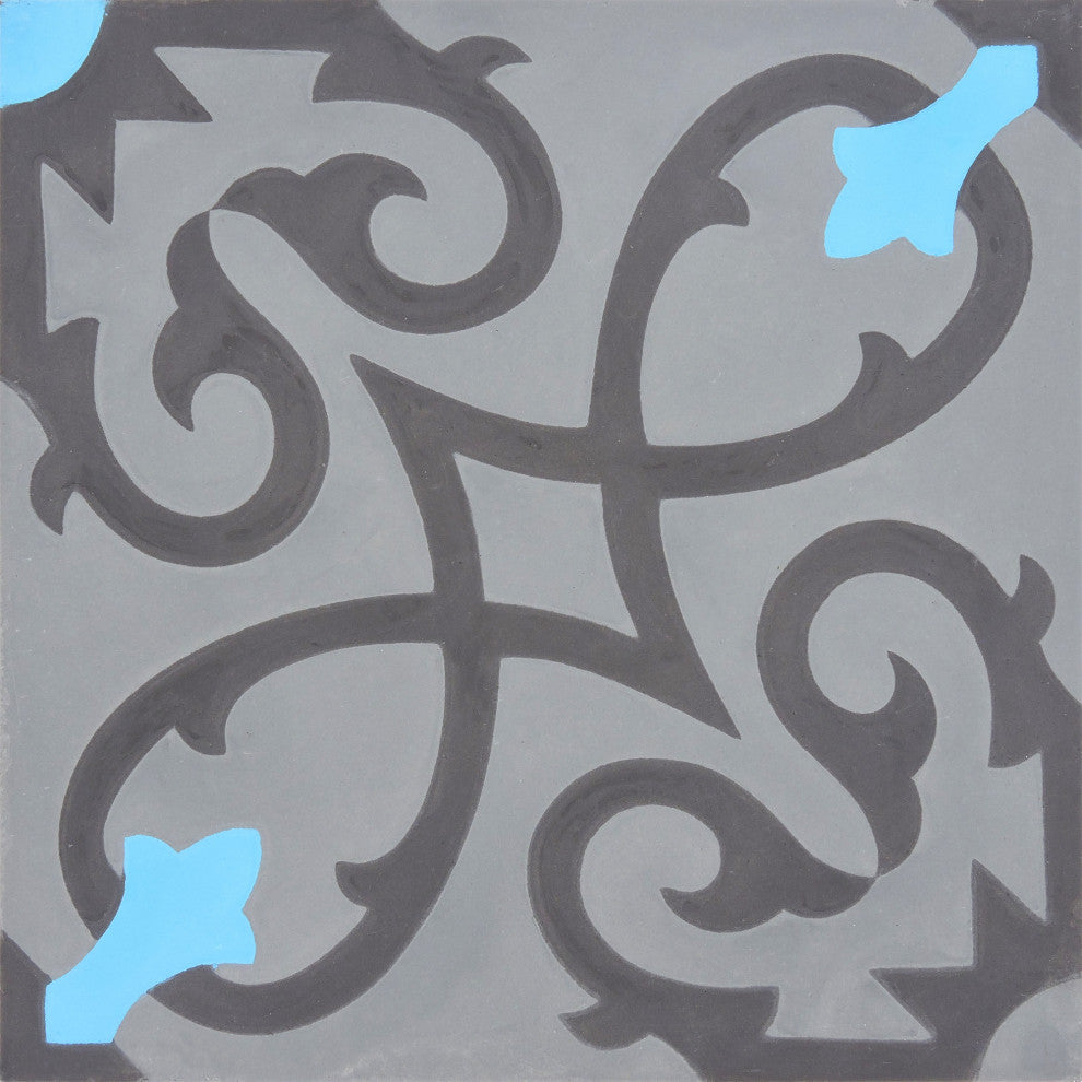 Agadir Handmade Cement Tile, Gray/Black/Blue, Sample
