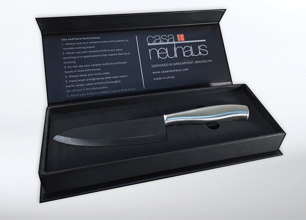 Casa Neuhaus Black Series 7 Inch Professional Chef's Knife - Black Ceramic Blade