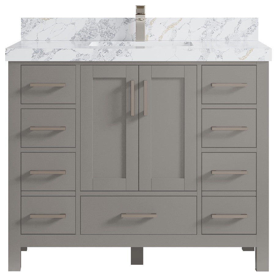 Malibu 42 Single Sink Bath Vanity in Elephant Skin Gray 2" Calacatta Poanazzo