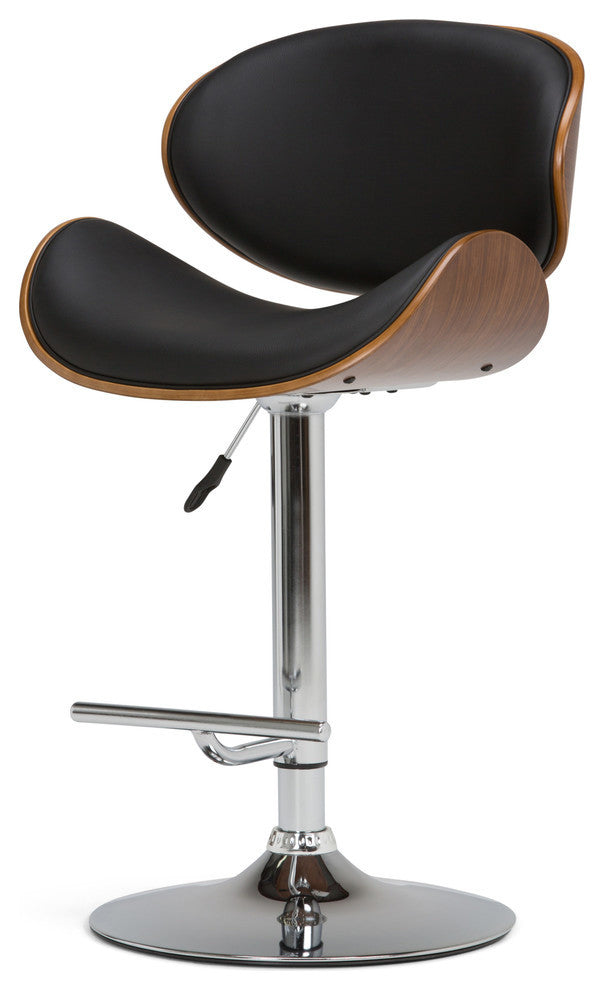Marana Bentwood Adjustable Swivel Bar Stool, Black Faux Leather