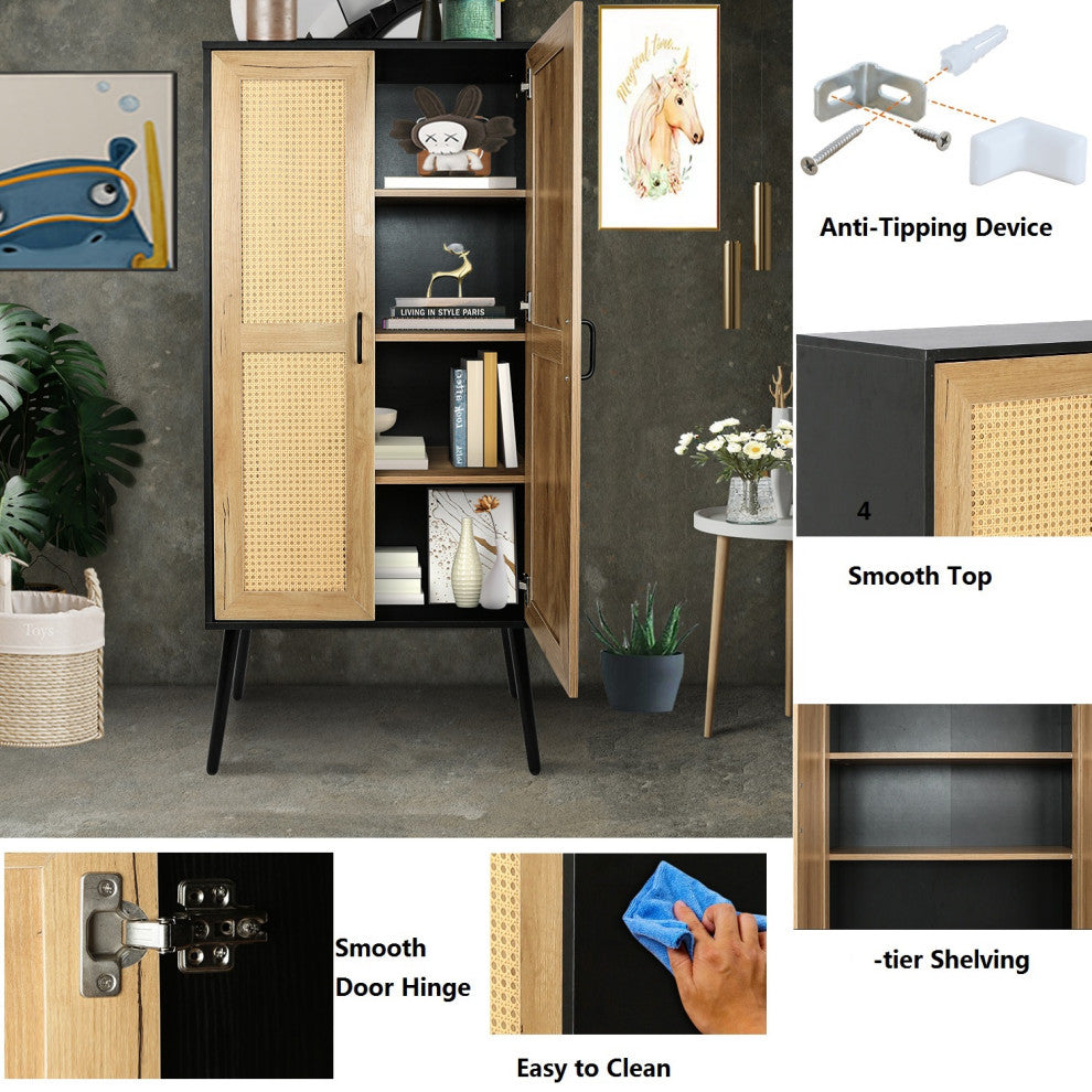 Storage Cabinet Kitchen Cupboard With Rattan Design Natural