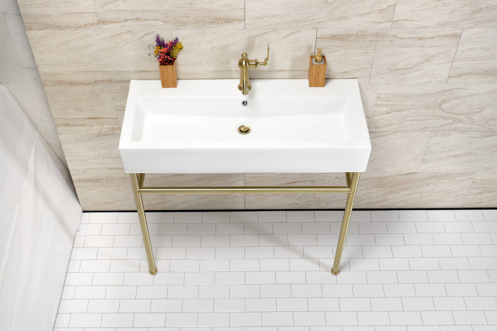 Fauceture VPB39177ST 39" Porcelain Console Sink, Legs, Single-Hole