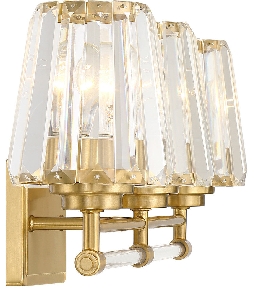 Garnet 3-Light Bathroom Vanity Light, Matte Black, Warm Brass