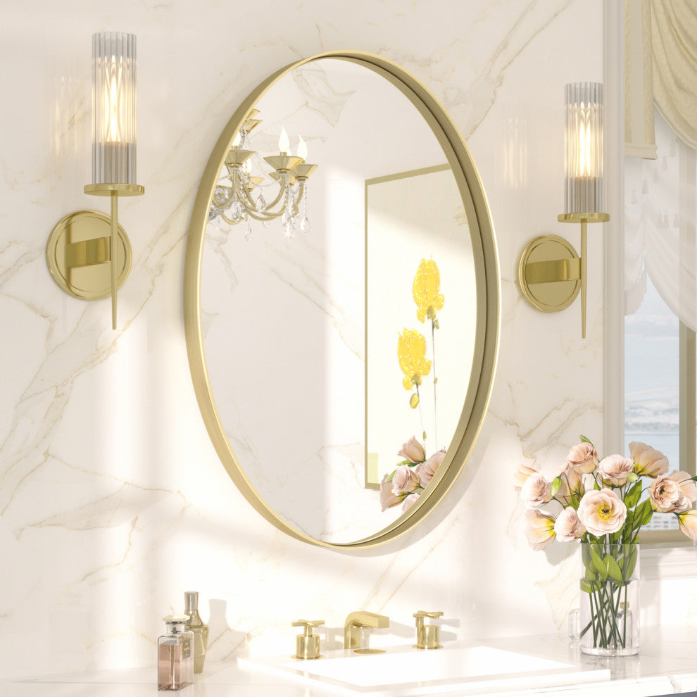Metal Framed Wall Mirror, Gold Finish