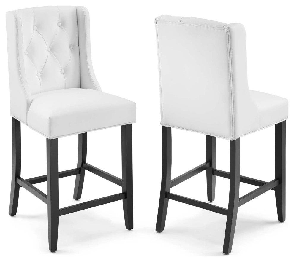 Baronet Counter Bar Stool Faux Leather Set of 2 - White