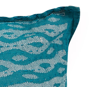 Artisan Hand Loomed Cotton Square Pillow, Blue Ocean Design, 24"