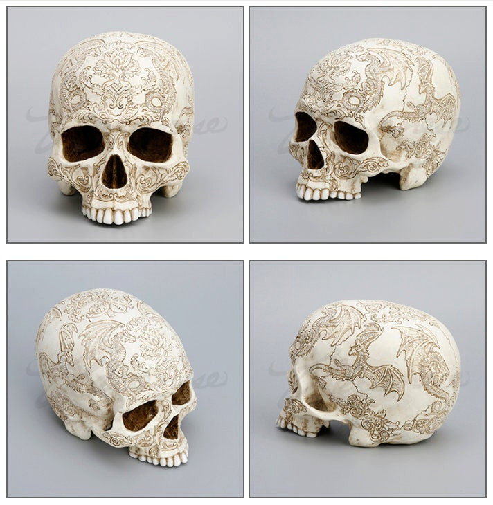 Skull Statue - Thistle Flying Dragon Coat Of Arms