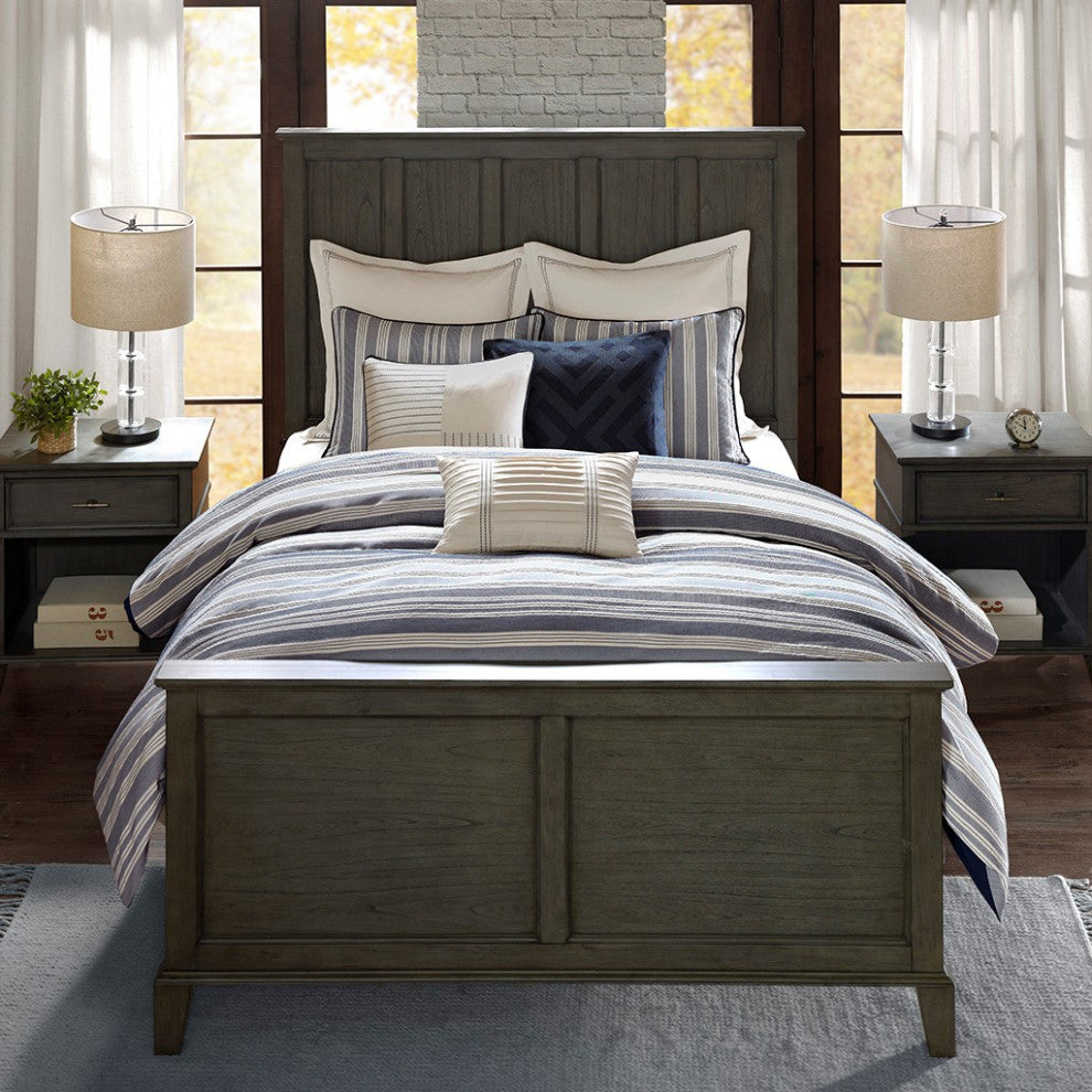 Madison Park Farmhouse Comforter Duvet Cover Set With Insert, Blue, Blue, Queen