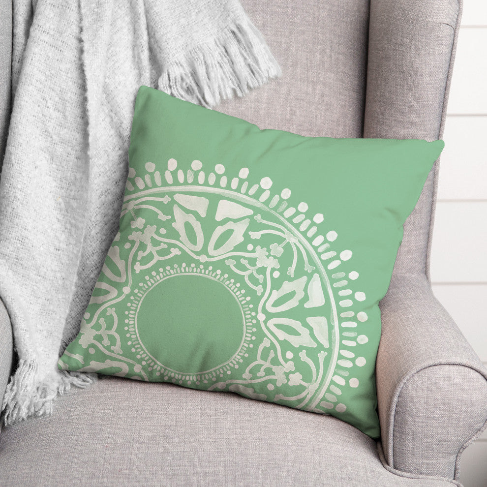 Green Boho Circle 20x20 Indoor/Outdoor Pillow