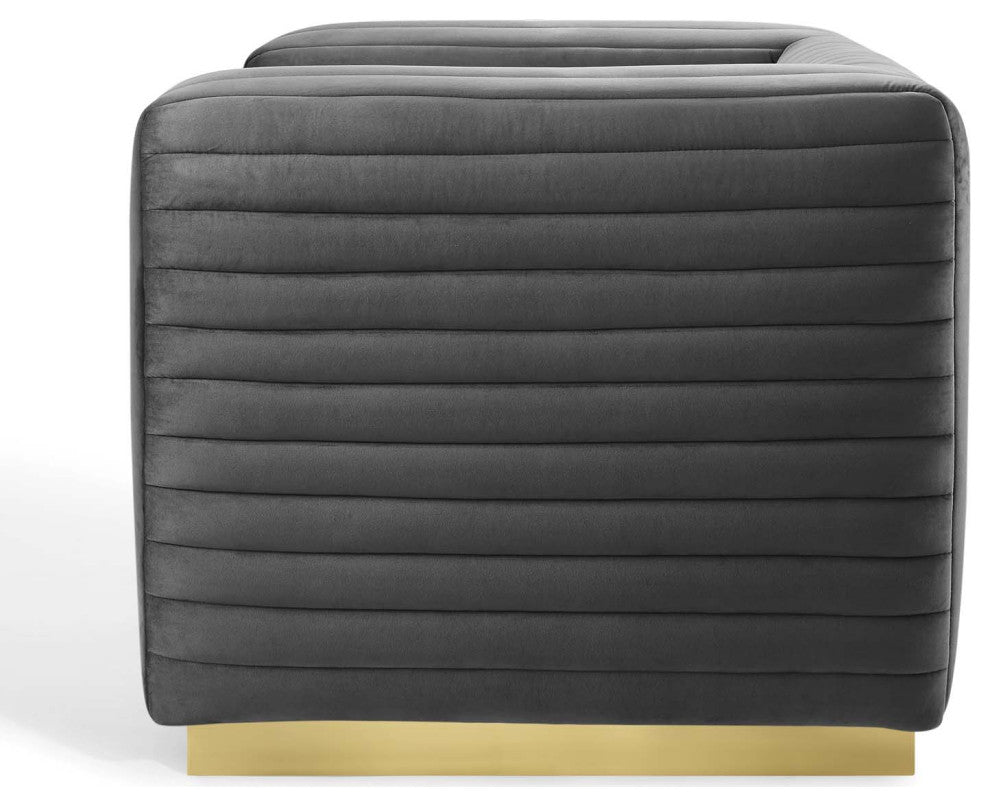 Tufted Armchair Accent Chair, Velvet, Dark Gray, Modern, Lounge Hospitality