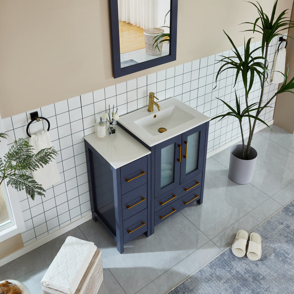 Vanity Art Vanity Set With Ceramic Top, 36", Blue, Standard Mirror