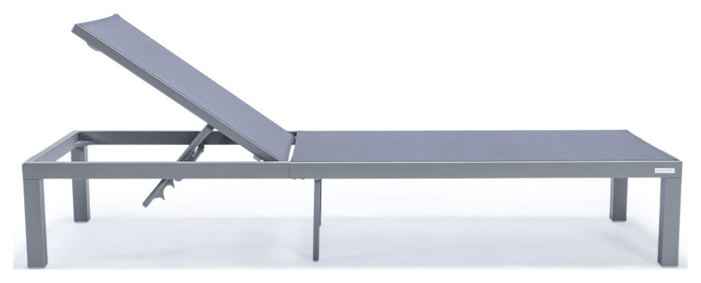 LeisureMod Marlin Patio Chaise Lounge Chair With Gray Frame, Dark Gray