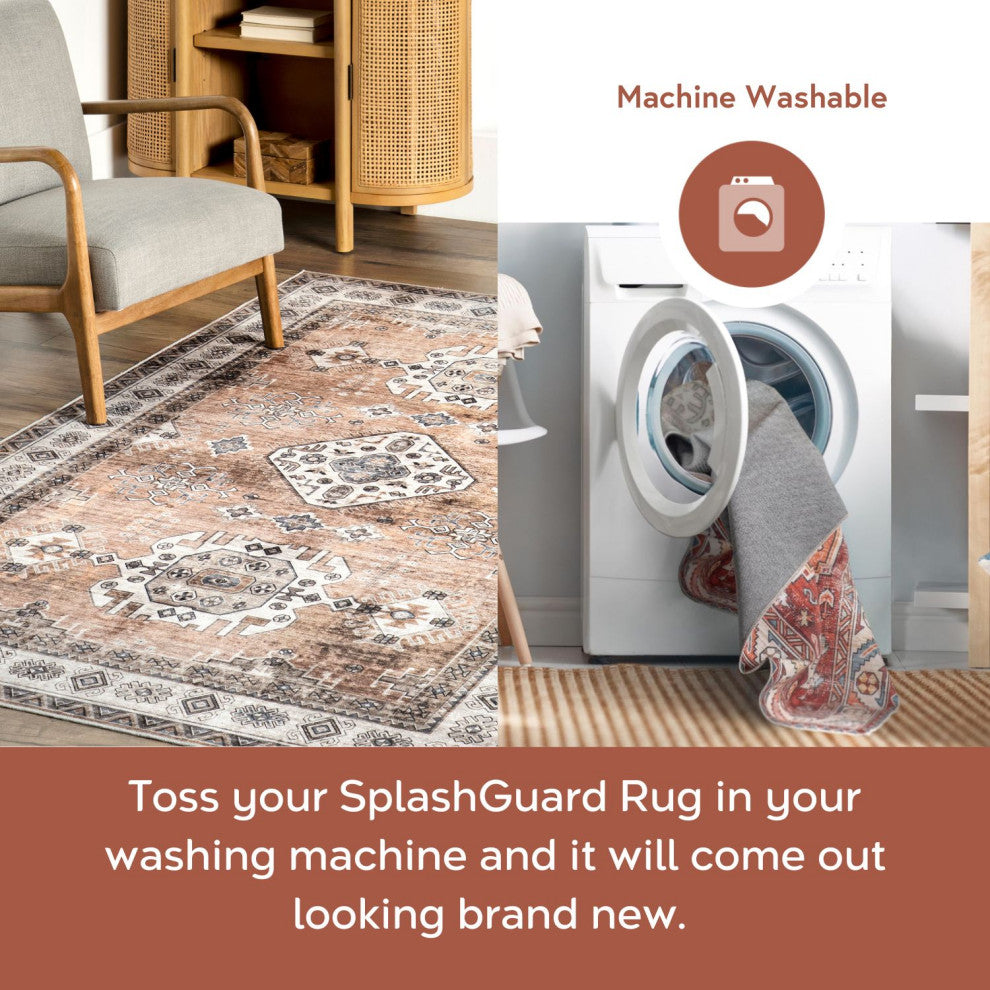 Nuloom Washable Traditional Stain Repellent Area Rug, Light Orange 8'x10'