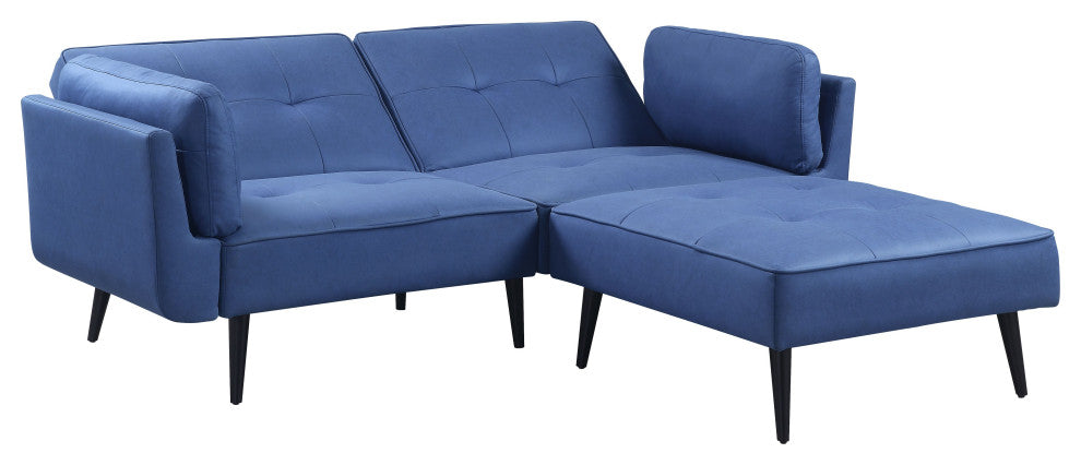 ACME Nafisa Adjustable Sofa and Ottoman, Blue Fabric