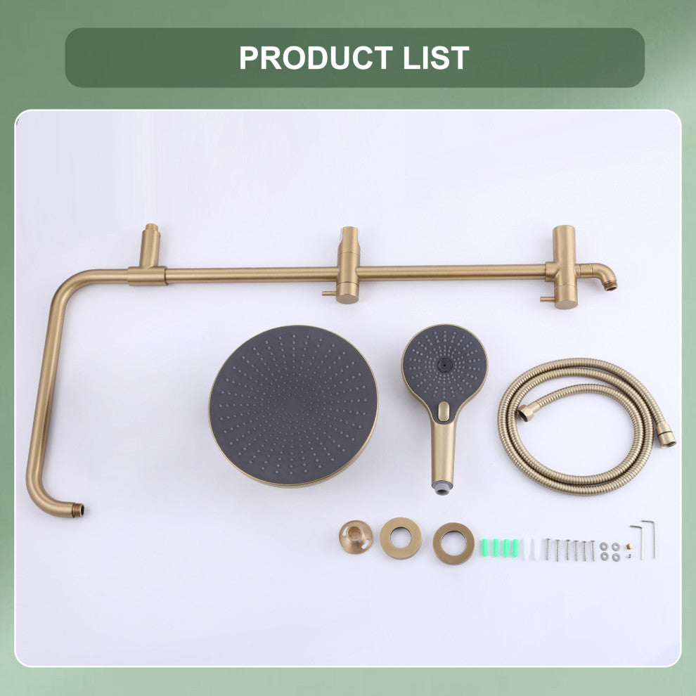 Shower System With Handheld Shower & Shower Head (Not Included Rough Valves), Brushed Gold