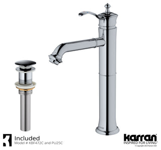 Karran 1-Handle 1-Hole Vessel Faucet With Pop-up Drain, Chrome