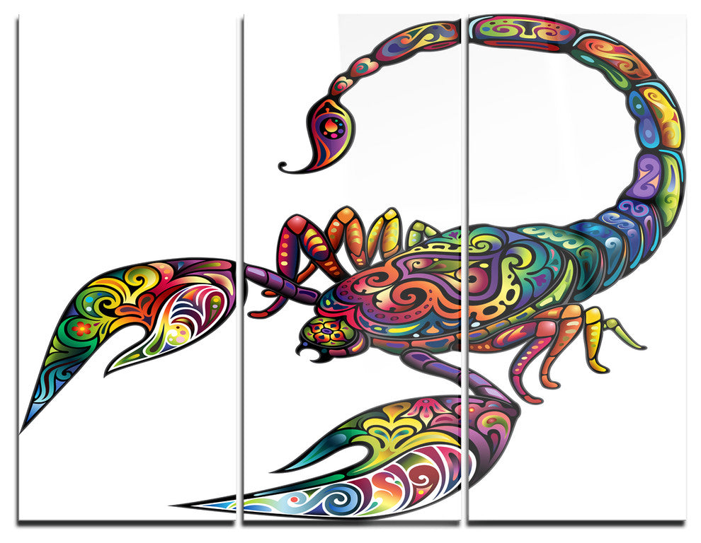 "Cheerful Scorpion" Digital Metal Wall Art, 3 Panels, 36"x28"