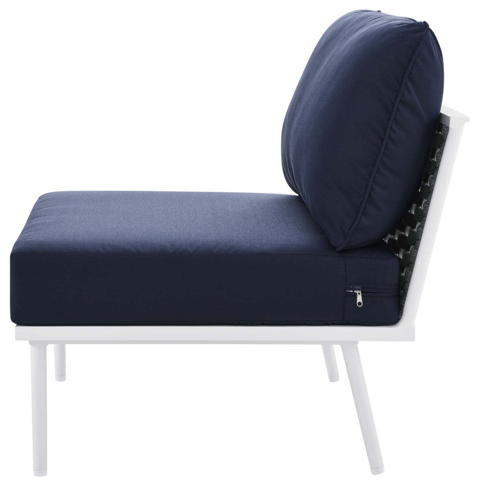 Lounge Sectional Sofa Chair Table Set, Navy White, Aluminum, Modern, Outdoor