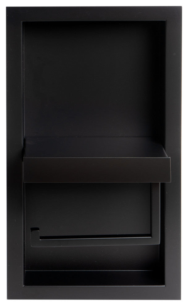 ALFI brand ABTPNC88-BLA Black Matte Stainless Steel Recessed Toilet Paper Niche