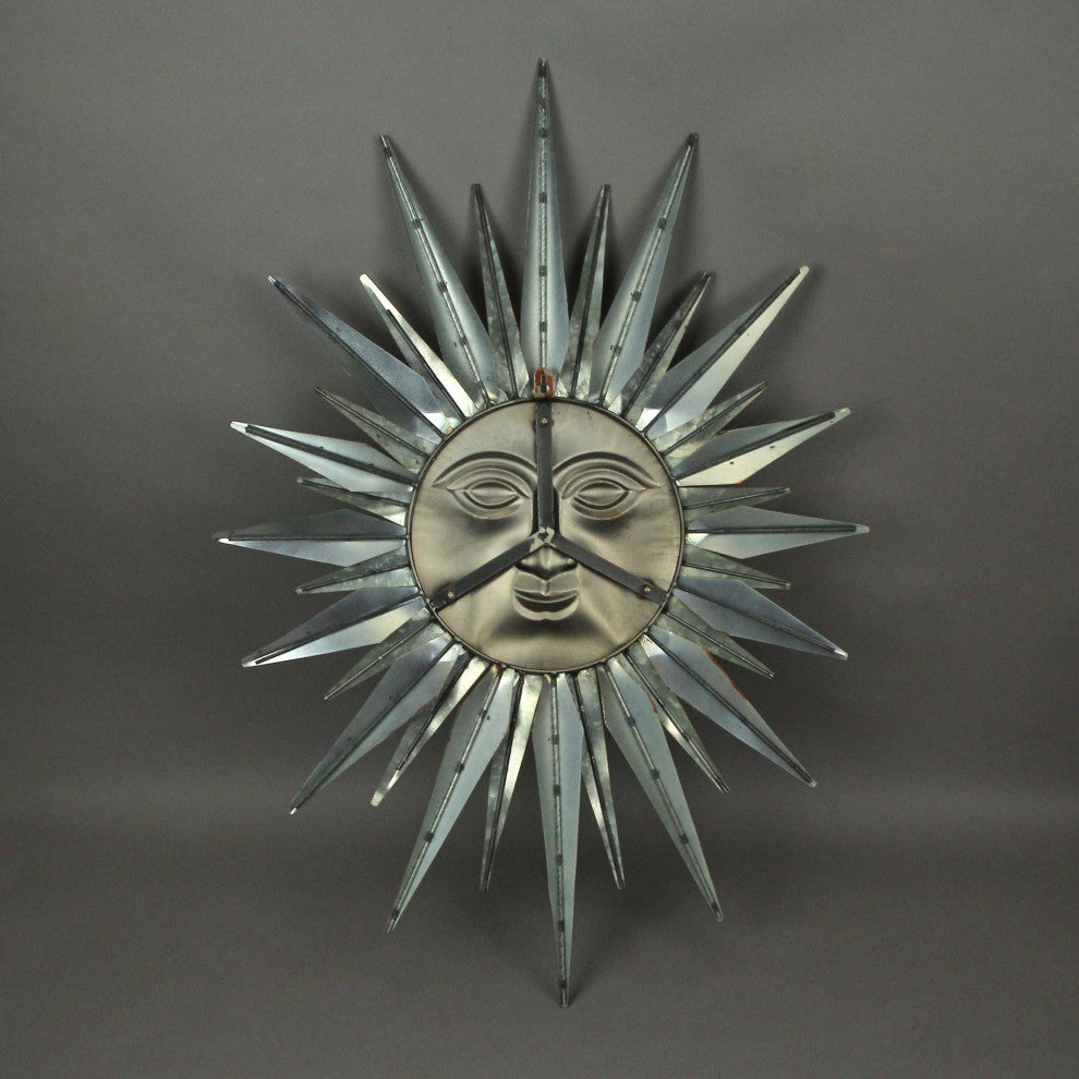 32 Inch Copper Galvanized Metal Sun Face Wall Sculpture Home Decor Hanging Art