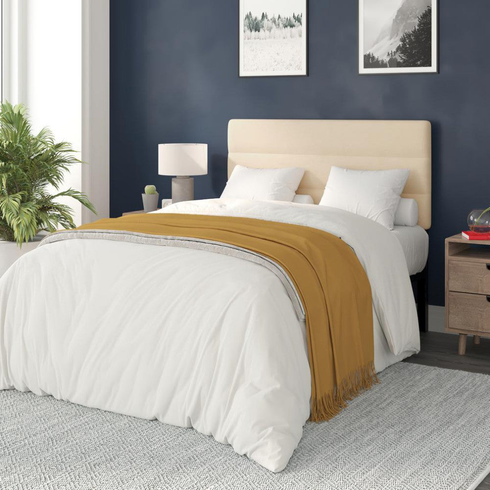 Paxton Stitched Upholstered Adjustable Height Headboard, Cream, Full