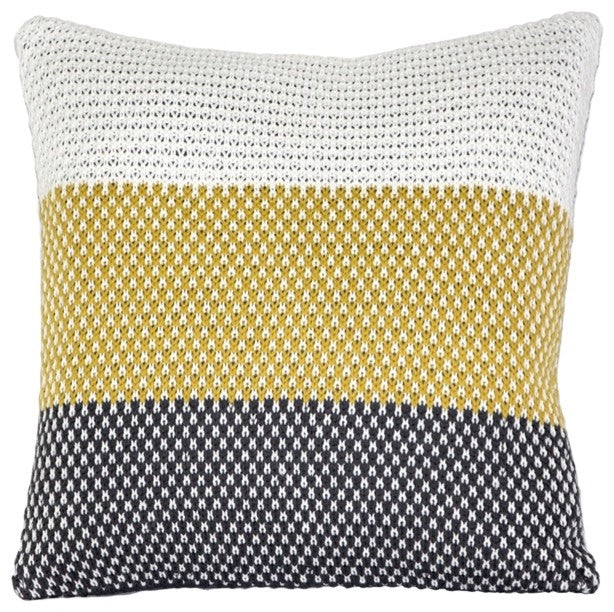 Pillow Decor, Hygge Tri-Stripe Knit Pillow, Yellow