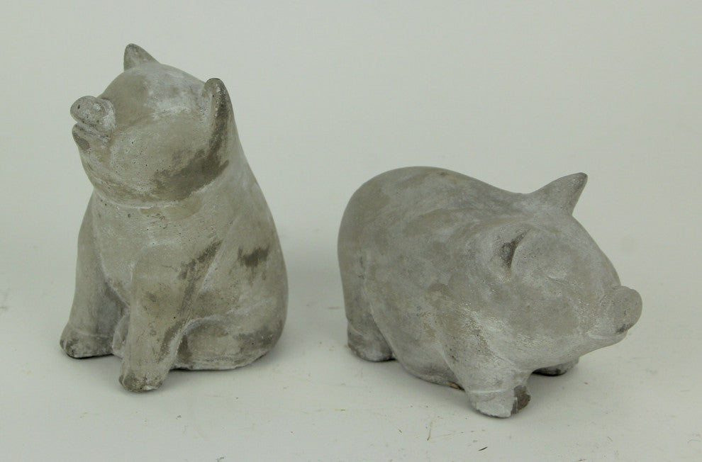 Grey Cement Pudgy Pigs Statue Set of 2 Small