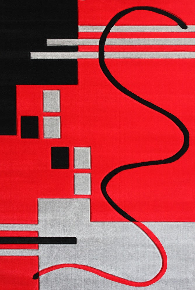 Red and Gray Living Room Area Rug, Machine Made, 2'x3'