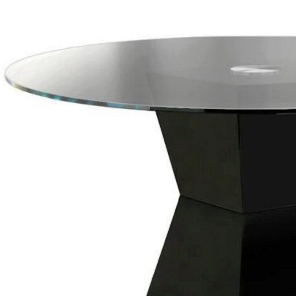 Benzara BM208996 Round Glass Dining Table With Square Pedestal Base, Black