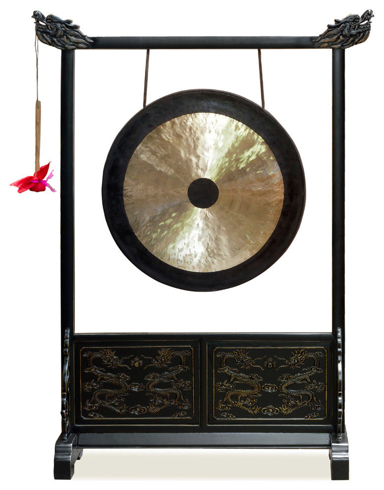 31" Bronze Gong With Dragon Stand
