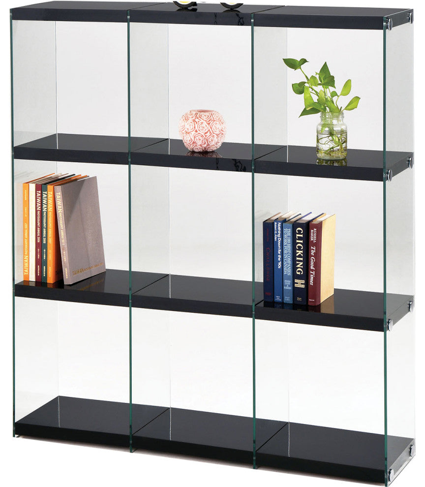 47" X 12" X 53" Black And Clear Glass Bookcase