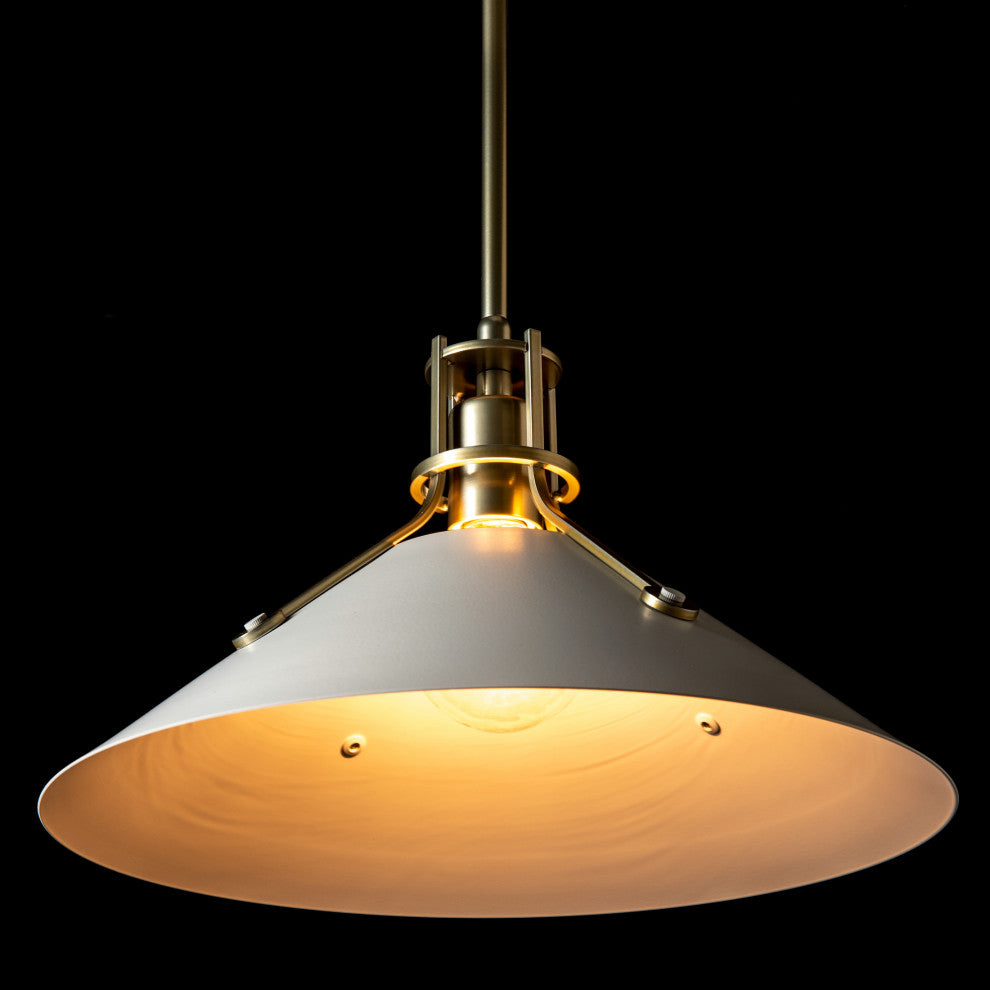 Henry Medium Steel Shade Pendant, Modern Brass/White Accent, Mult Overall Height