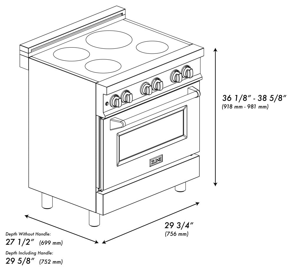 ZLINE 30" Induction Range, DuraSnow With a Black Matte Door RAINDS-BLM-30