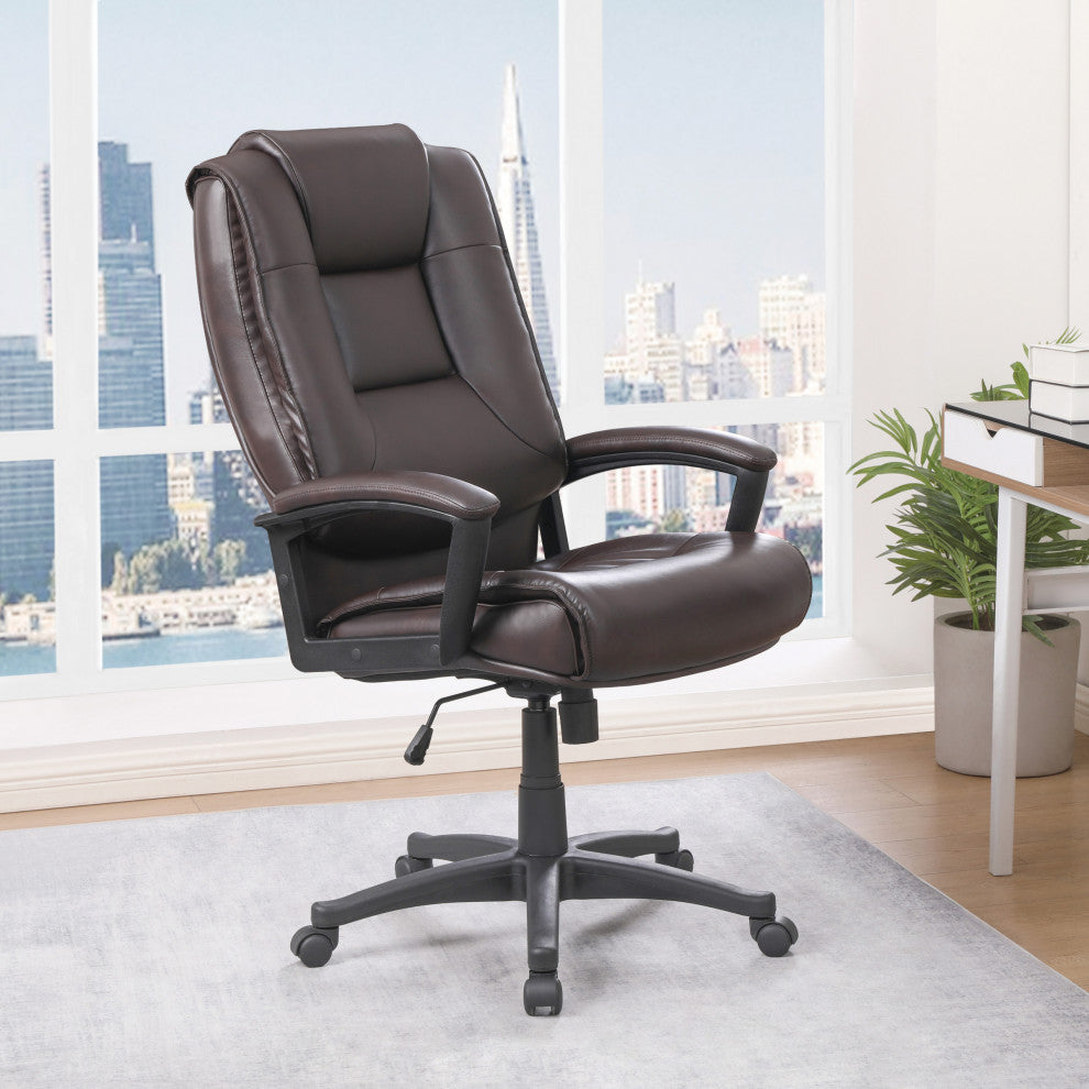 High Back  Bonded Leather Chair with Padded Loop Arms, Espresso