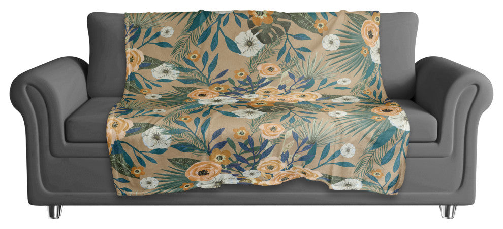Beige Tropical Floral 50x60 Coral Fleece Blanket