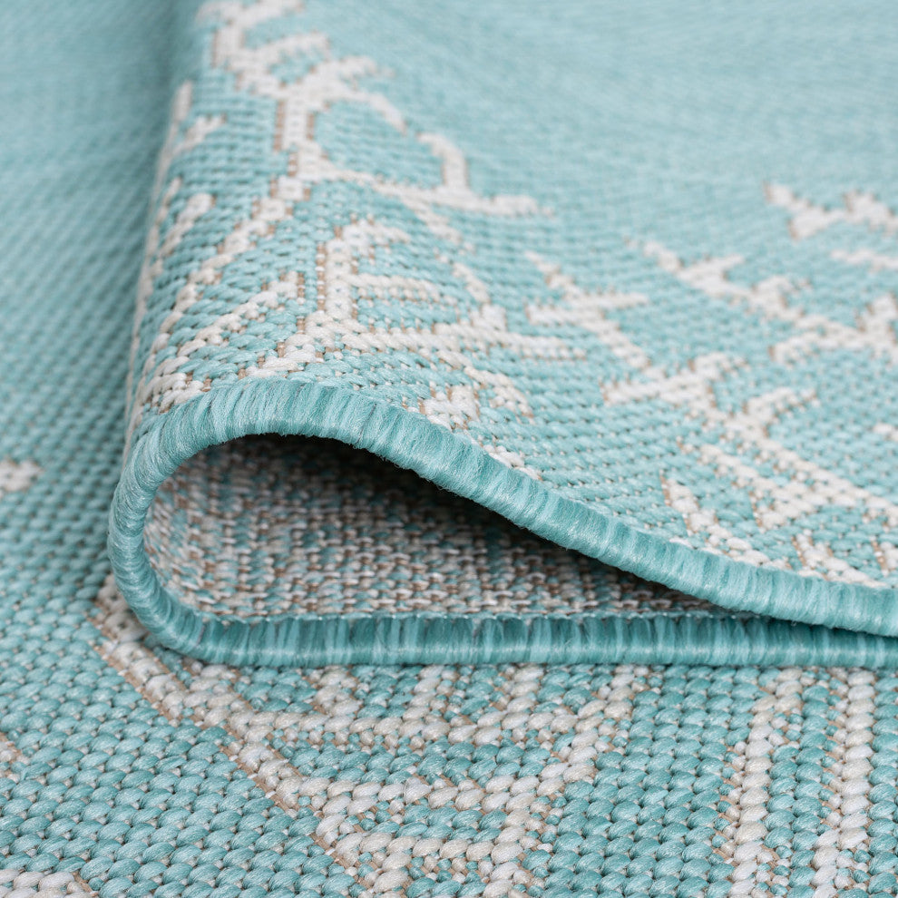 Biscayne Novelty Coastal Aqua/Cream Rectangle Indoor/Outdoor Area Rug, 8'x10'