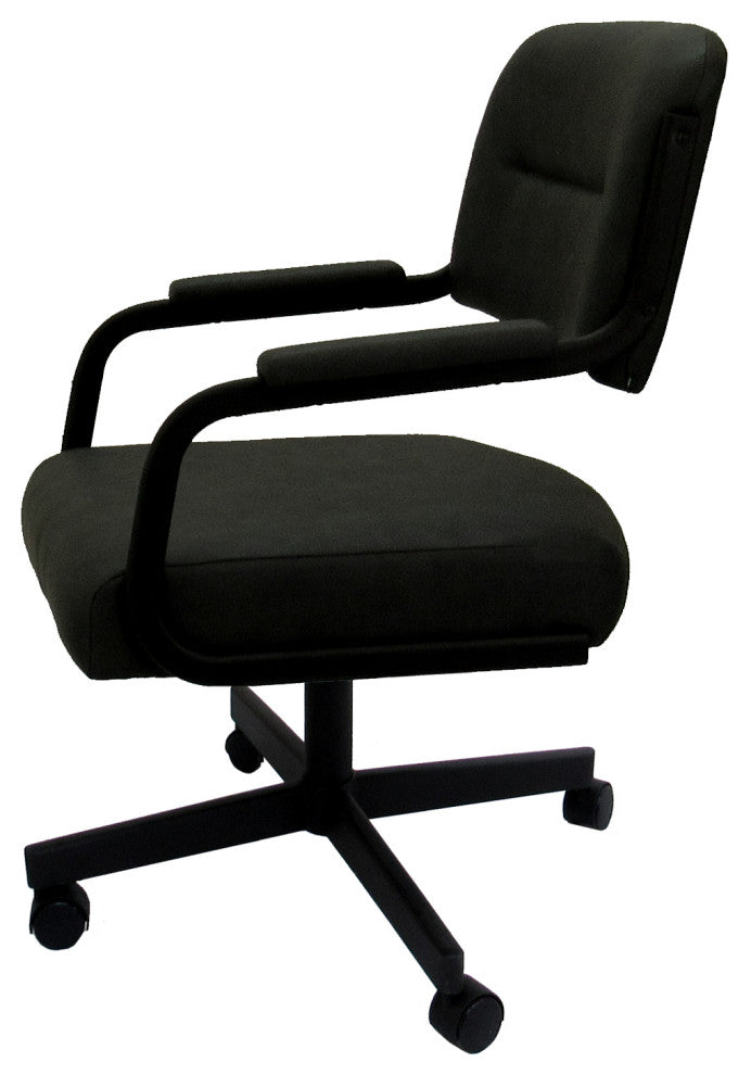 Set of 4, Swivel Metal Caster Dining Chairs M-110, Black Vinyl on Black