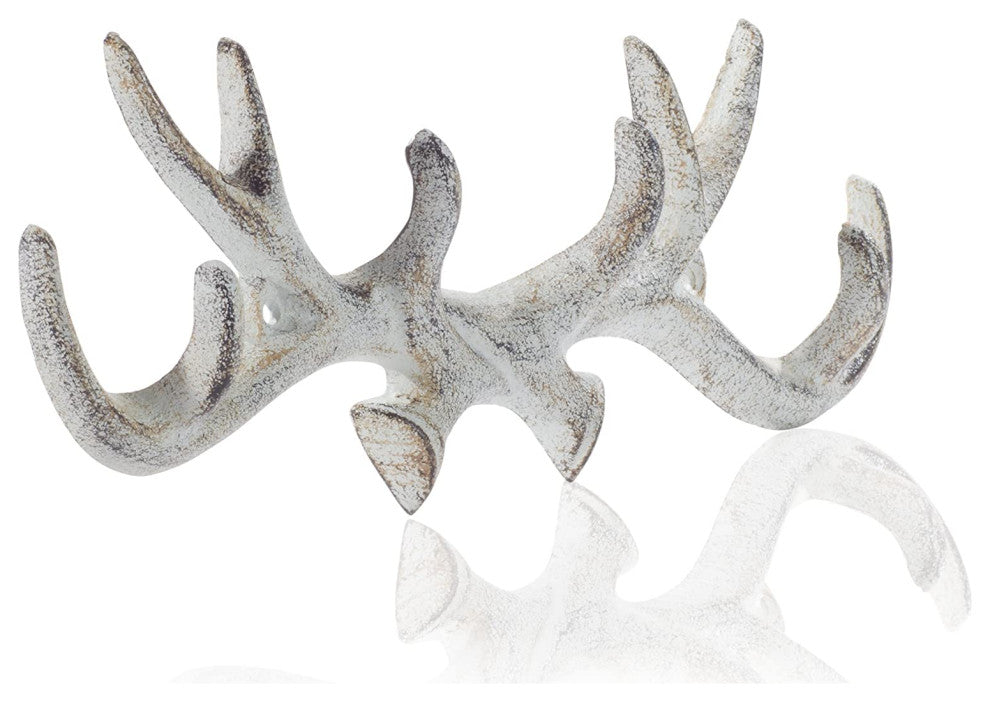 Vintage Cast Iron Deer Antlers Wall Hooks Antique Finish Metal Clothes Hanger