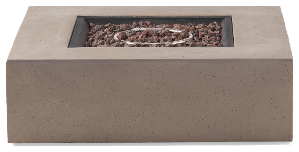 Hearth Outdoor 50,000 BTU Lightweight Concrete Square Fire Pit, No Tank Holder, Light Gray