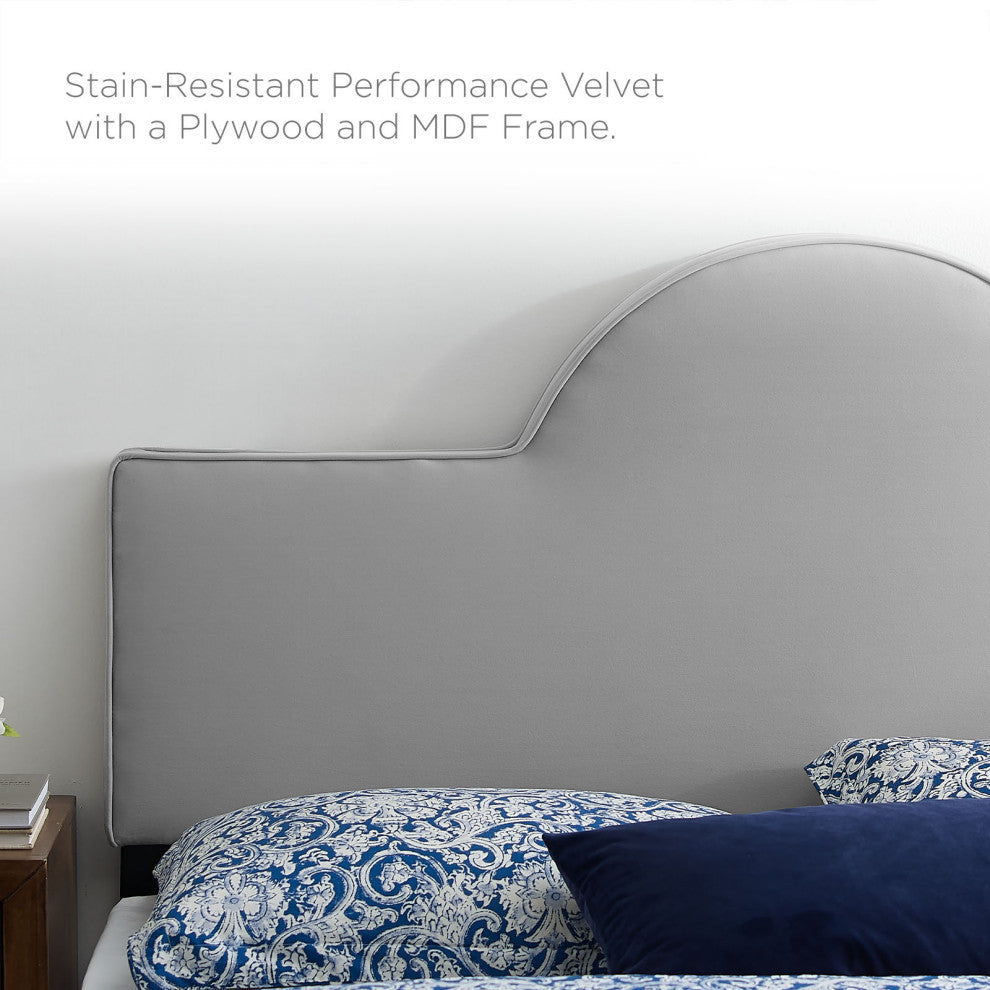 Platform Bed Frame, King Size, Gray, Velvet, Modern, Bedroom Guest Suite