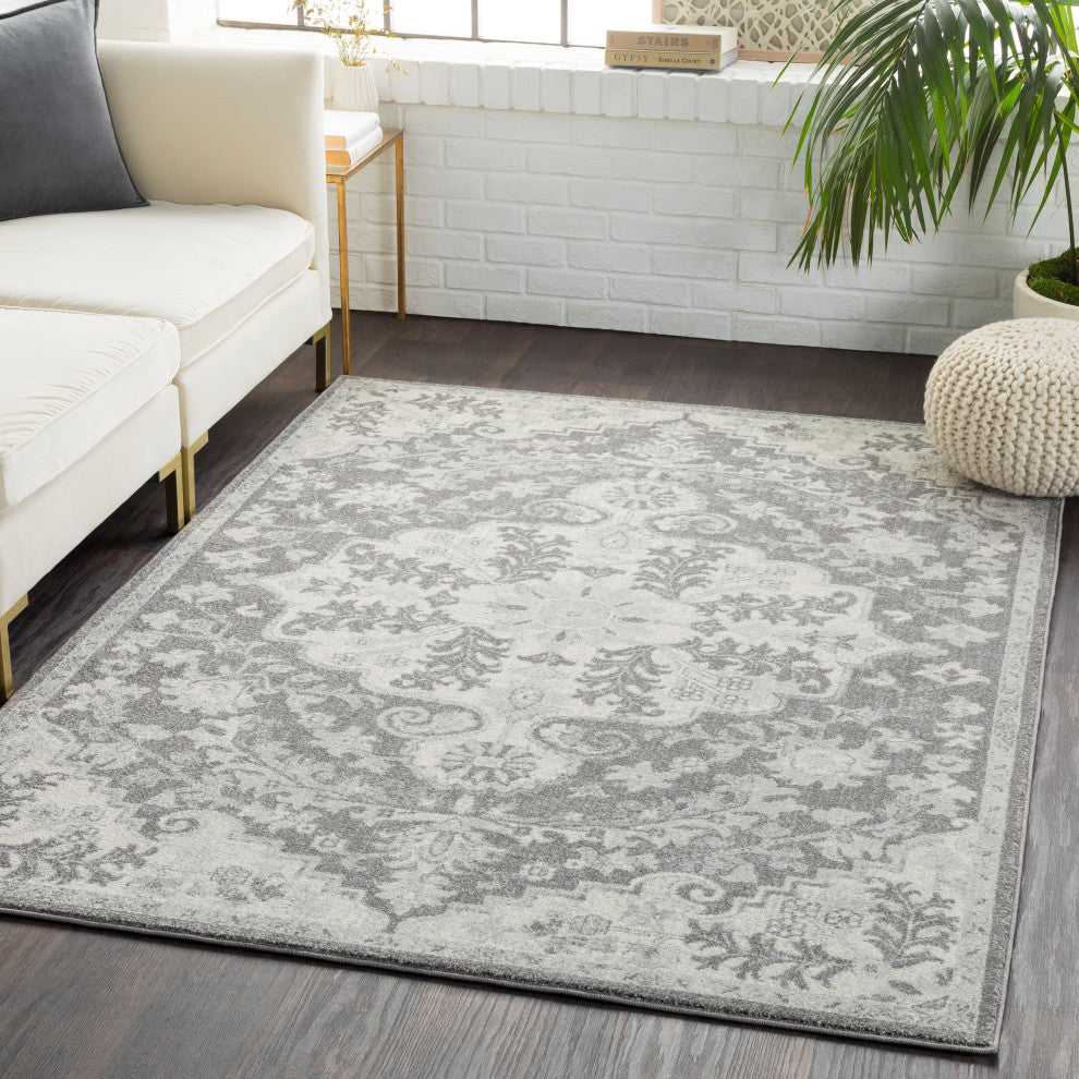 Harput Updated Traditional Charcoal, Light Gray Area Rug, 2''7"x7''3" Runner