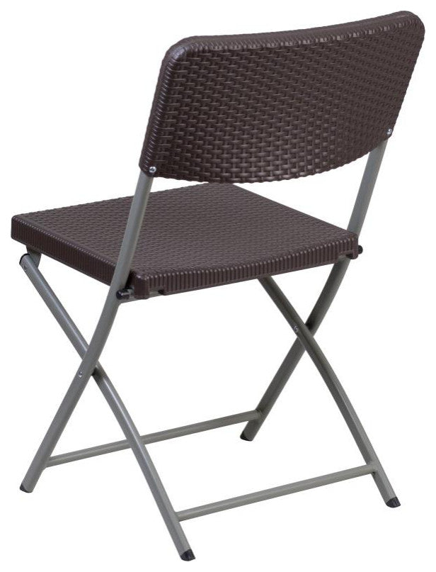 2 Pack HERCULES Series Brown Rattan Plastic Folding Chair with Gray Frame