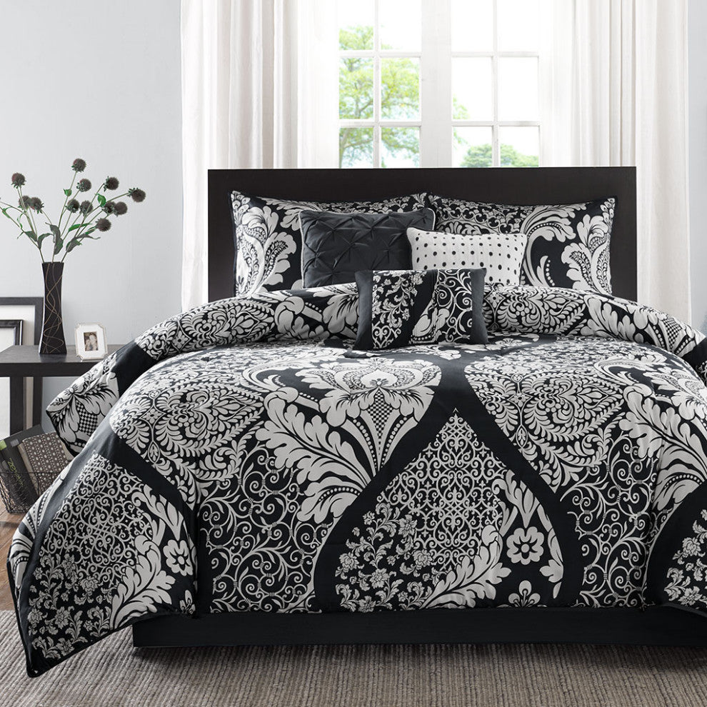 Madison Park Vienna Traditional 7-Piece Cotton Comforter Set, Black