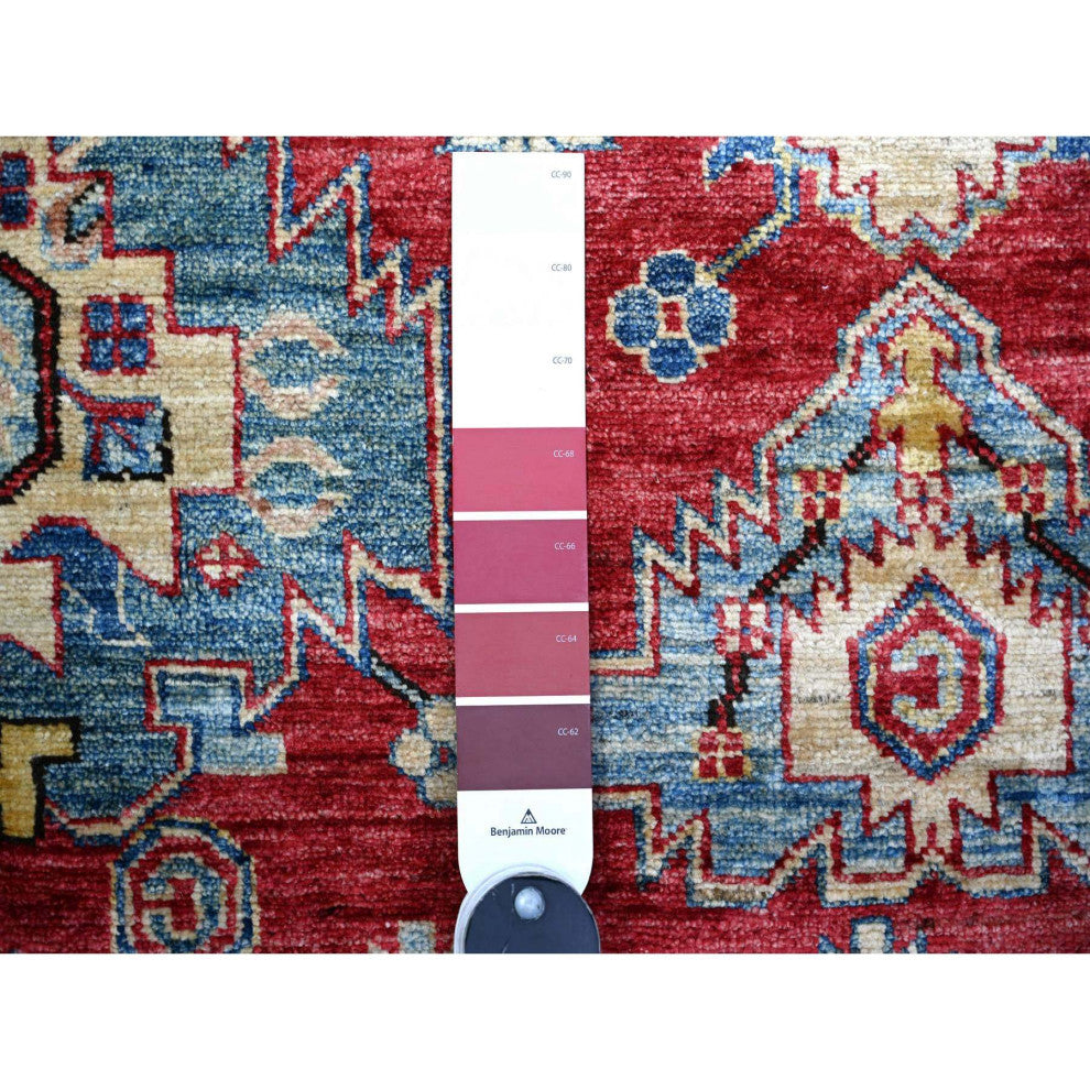 Rufous Red Wool Afghan Super Kazak Geometric Elements Hand Knotted Rug 6'9"x9'9"