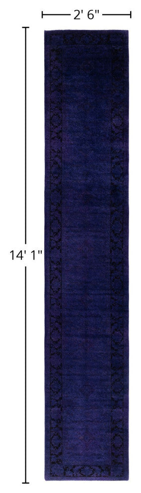 Overdyed One-of-a-Kind Hand-Knotted Area Rug Purple, 2' 6" x 14' 1"